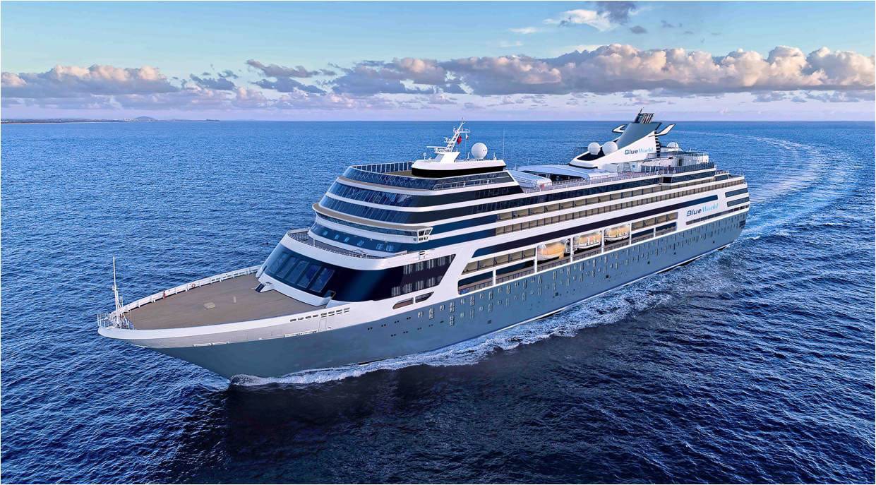 Blue world, vue extérieure du navire de Blue World Voyages compagnie luxe croisière