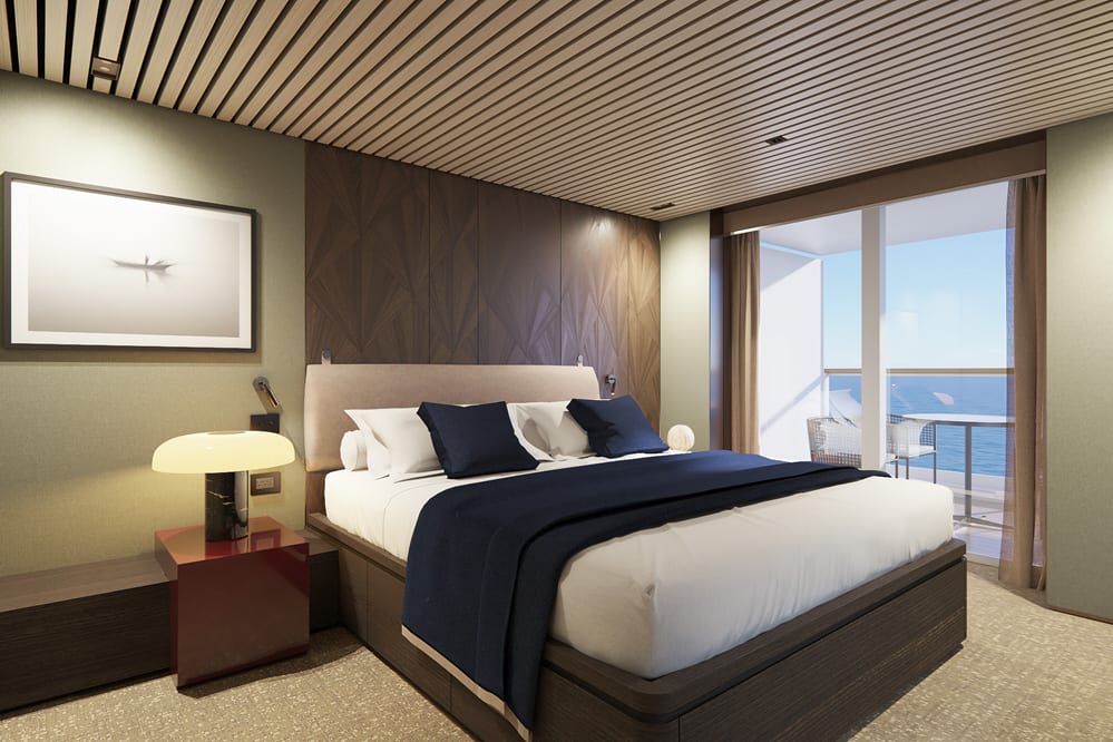La chambre à coucher de la suite "The Haven Suite" avec grand balcon