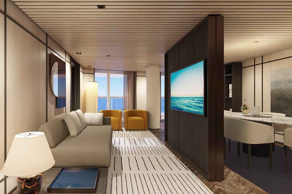 Le salon de la suite "The Haven Suite" avec grand balcon.
