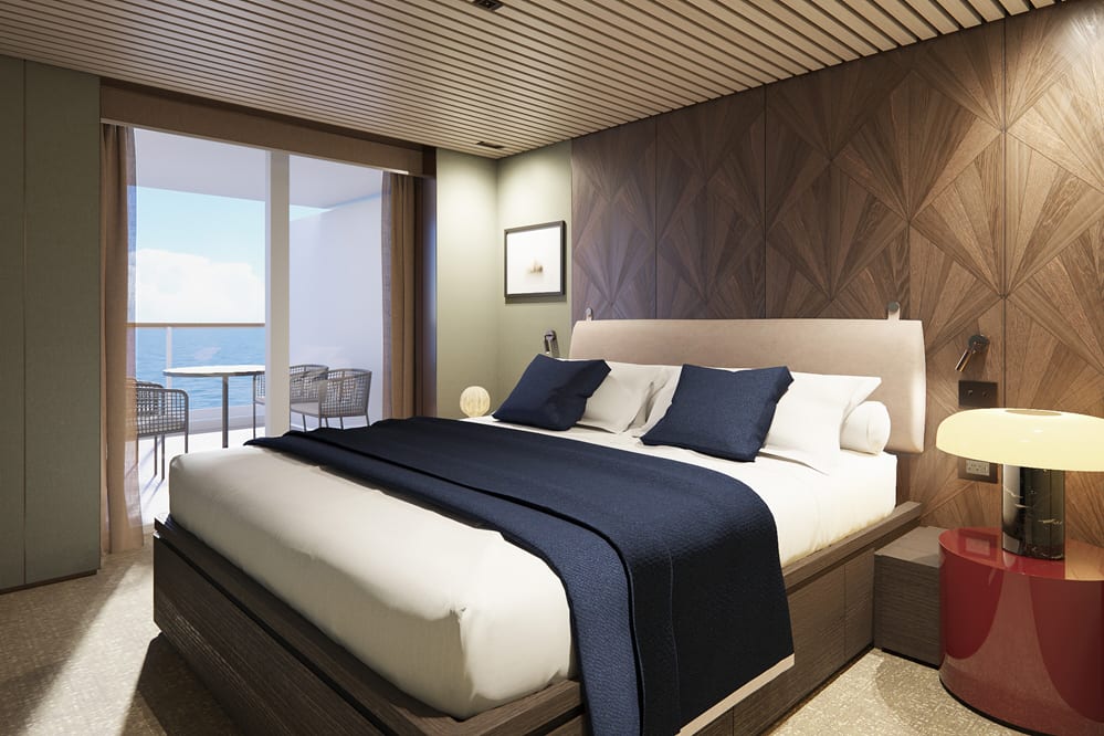 La chambre à coucher de la suite "The Haven Suite" avec grand balcon