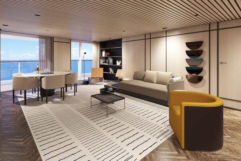 Le salon de la suite "The Haven Suite" avec grand balcon.