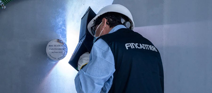 La cérémonie de la pièce du nouveau bateau MSC Seascape au chantier naval de Fincantieri à Monfalcone en Italie